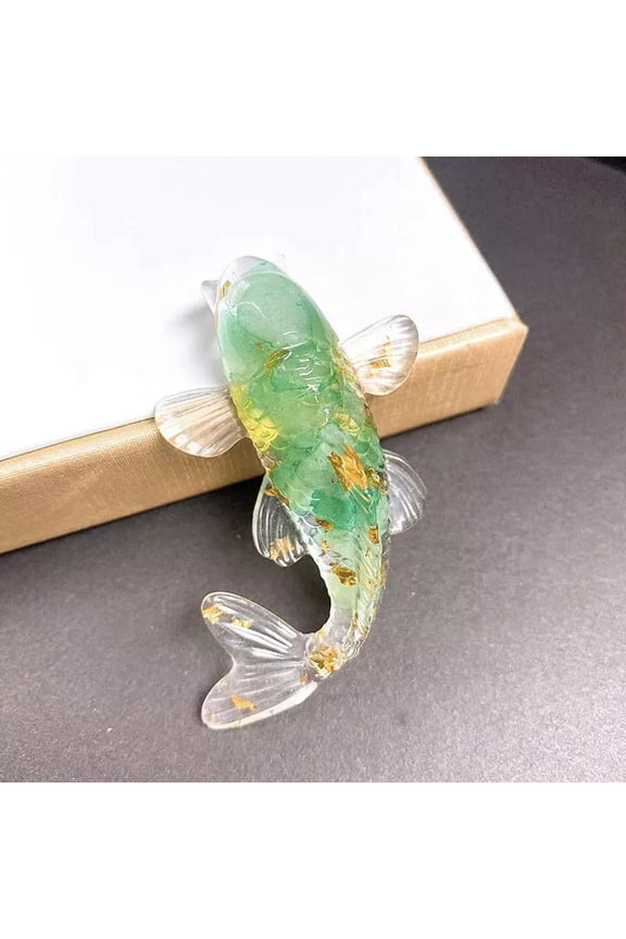 Natural Green Aventurine Quartz Crystal Gravel Koi Lucky Charm Fish Resin Decor