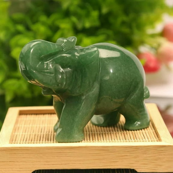 EOEMY Natural Green Aventurine Quartz Crystal Stone Elephant Carved Mini Animal Statue