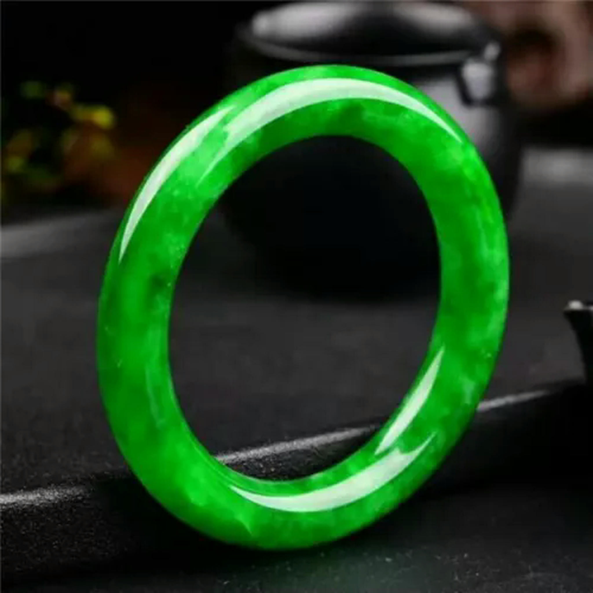 EOEMY Natural Green Emerald Bracelet Bangle Women Fashion Jade Stone Gem Decor Gift-54mm-Green