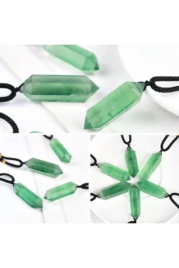 Natural Green Fluorite Quartz Crystal Obelisk Stone Point Column Necklace Amulet