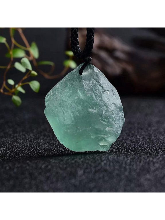 Natural Green Fluorite Quartz Crystal Pendant Raw Rough Stone Necklace Healing