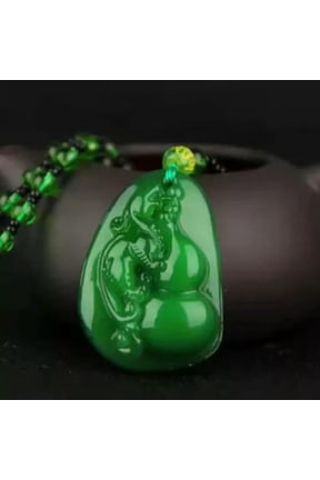 Natural Green Jade Necklace Pendant Hand-Carved Lucky Amulet Chain Chic Gift New-Partial Gourd