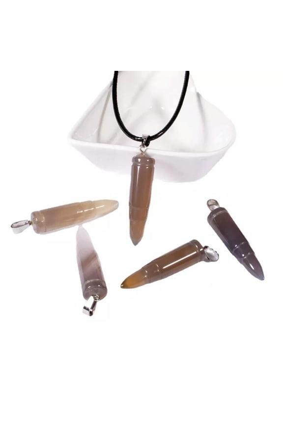 Natural Grey Agate Quartz Crystal Bullet Pendant Healing Stone Necklace Amulet