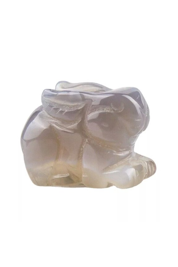 Natural Grey Agate Quartz Rabbit Crystal Hand Carved Energy Healing Decor Gift