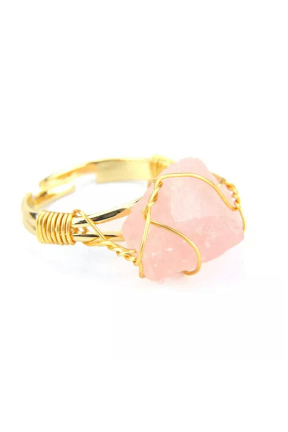 Natural Handmade Winding Rough Rose Quartz Stone Agate Ring Female Adjustable