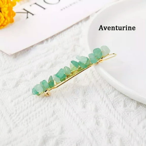 EOEMY Natural Healing Quartz Braided Hair Clips Crystal Crushed Stone Bobby Pins Stick-Green Aventurine Quartz-5Pcs