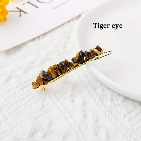 EOEMY Natural Healing Quartz Braided Hair Clips Crystal Crushed Stone Bobby Pins Stick-Tiger‘S Eye Quartz-5Pcs