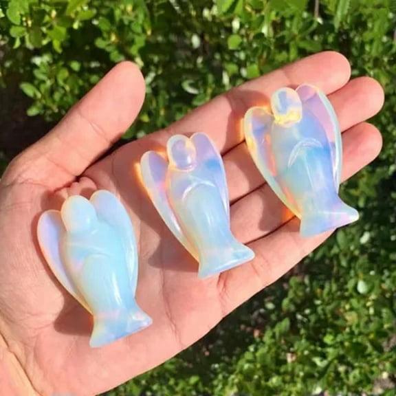 EOEMY Natural Healing Quartz Crystal Carved Angel Stone Fairy Immortals Mineral Decor-5Pcs-Opal Stone
