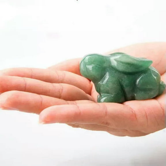 EOEMY Natural Healing Quartz Crystal Gemstone Rabbit Carved Jade Hare Mini Bunny Decor-Green Aventurine Stone