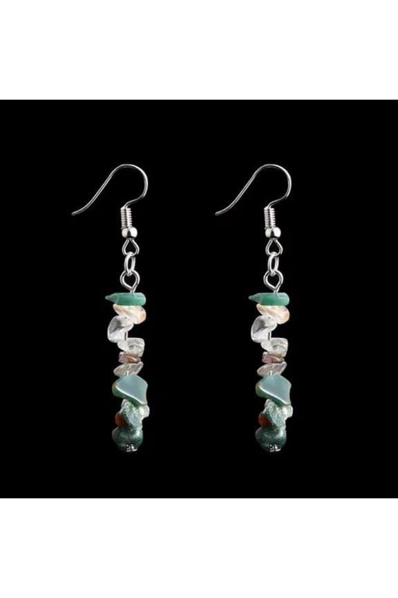 Natural Quartz Crystal Irregular Macadam Lady Dangle Ear Pendants Accessories-Water Grass Agate Quartz