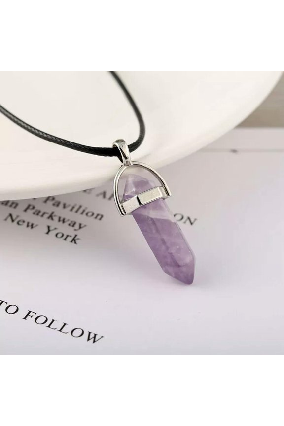 Natural Hexagonal Gemstone Amethyst Pendant Quartz Crystal Point Necklace Chakra
