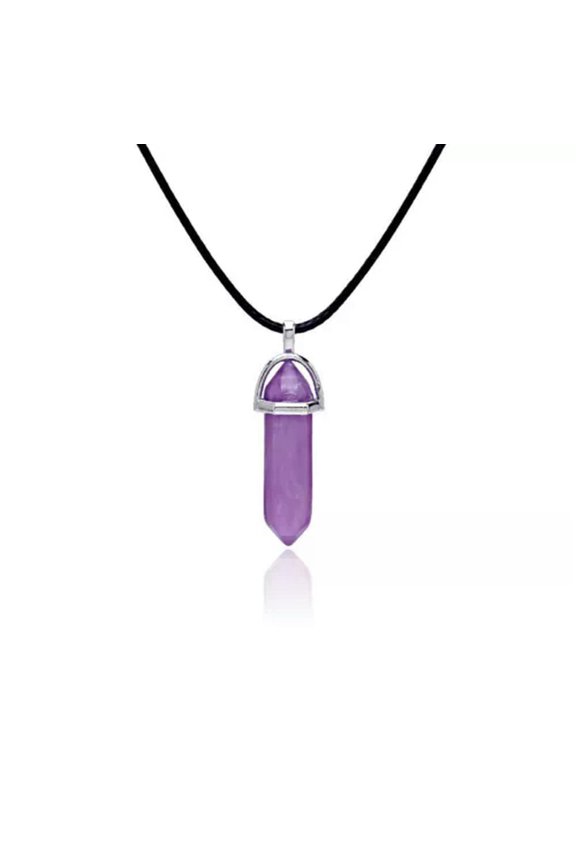 Natural Hexagonal Gemstone Pendant Quartz Crystal Point Necklace Healing Reiki-Amethyst Crystal