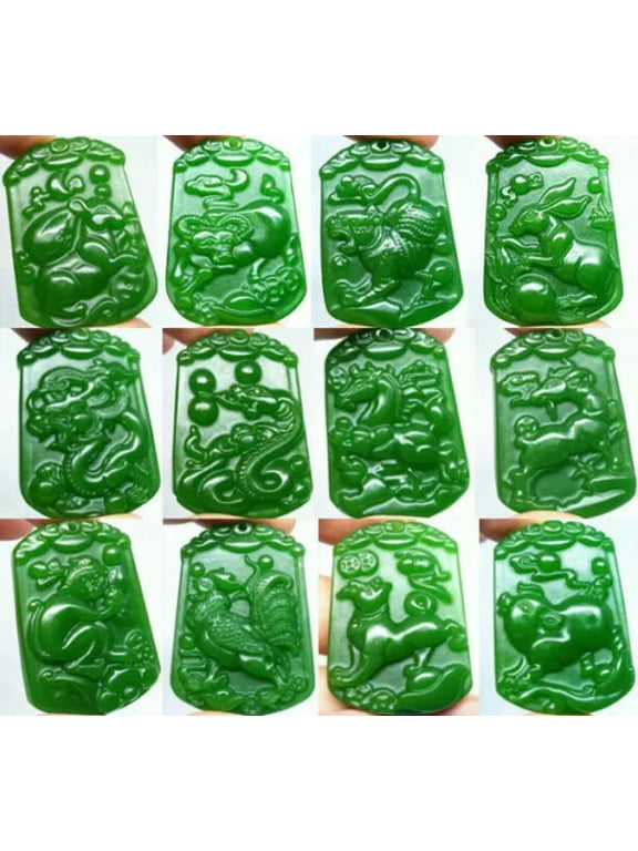 Natural Jade Jasper Stone Amulet Statue Green Pendant Necklace Chinese Zodiac-Monkey