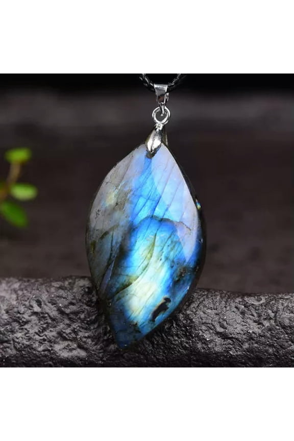 Natural Labradorite Moonstone Quartz Crystal Pendant Healing Gemstone Necklace-#4 Leaf Shape Labradorite Moon...