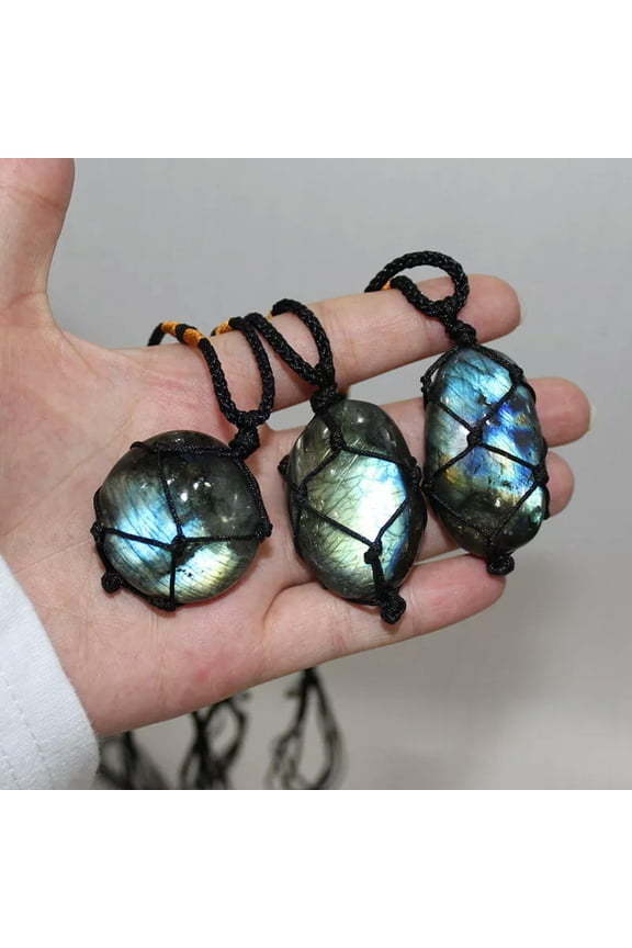 Natural Labradorite Moonstone Wrap Tumble Stone Quartz Crystal Healing Pendant