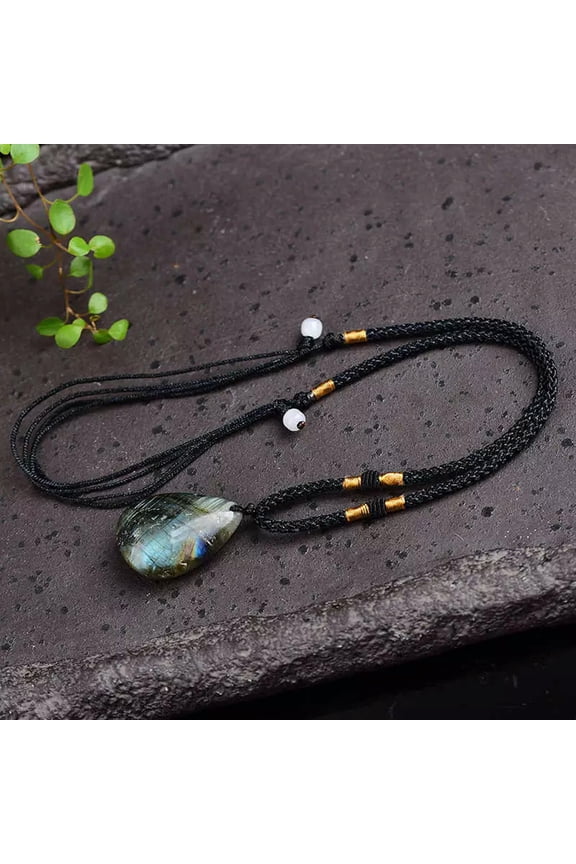 Natural Labradorite Water Drop Pendant Quartz Crystal Necklace Healing Rock Gift