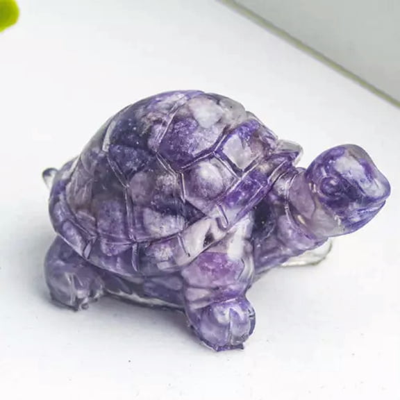 EOEMY Natural Macadam Quartz Crystal Epoxy Resin Lovely Little Tortoise Healing Decor-Amethyst Quartz