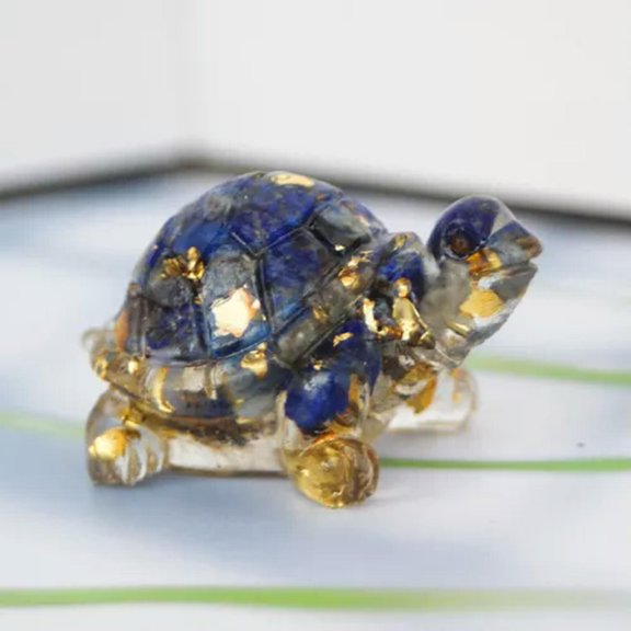 EOEMY Natural Macadam Quartz Crystal Epoxy Resin Lovely Little Tortoise Healing Decor-Lapis Lazuli Stone