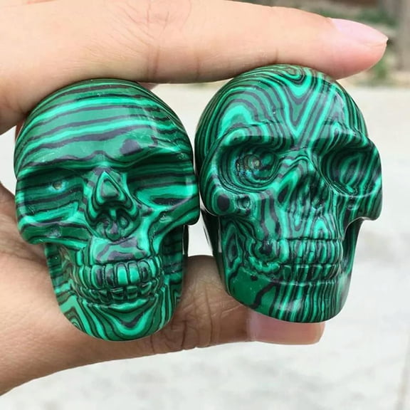 EOEMY Natural Malachite Gemstone Carved Skull Quartz Handmade Crystal Skeleton Statue