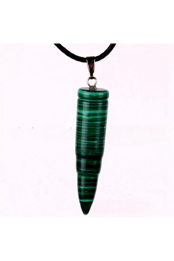 Natural Malachite Quartz Bullet Crystal Point Reiki Pendant Necklace Amulet Gift