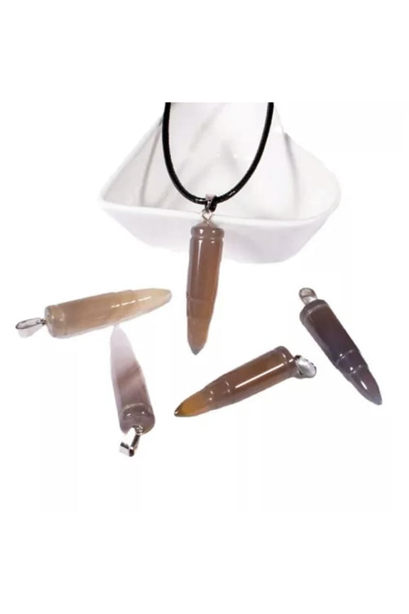 Natural Mineral Quartz Bullet Crystal Point Carnelian Gemstone Pendant Energy-Grey Agate Quartz-5Pcs