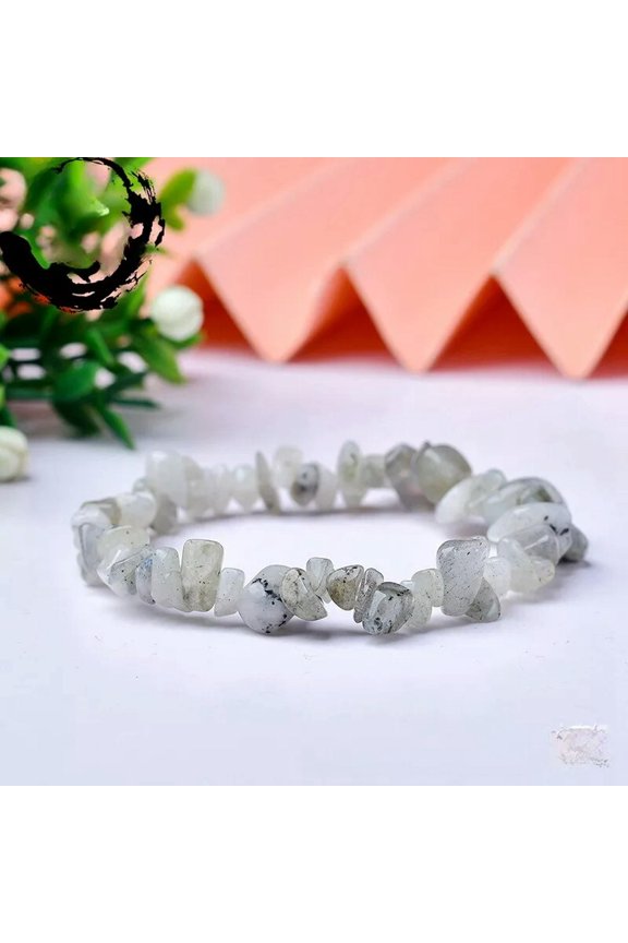 Natural Moonstone Gem Quartz Crystal Gravel Bangle Stretch Bracelet Reiki Decor