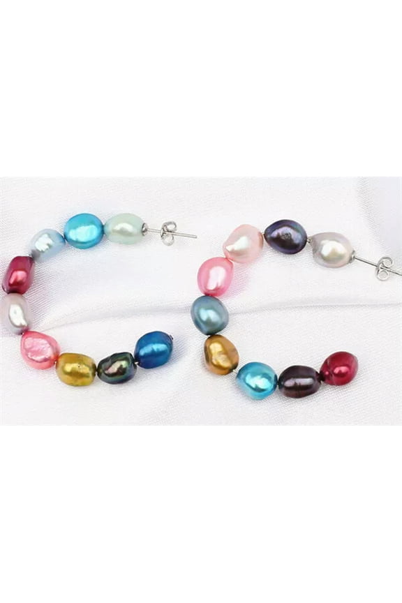 Natural Multicolor Real Baroque Pearl Oversize Hoop Earring Gifts For Women