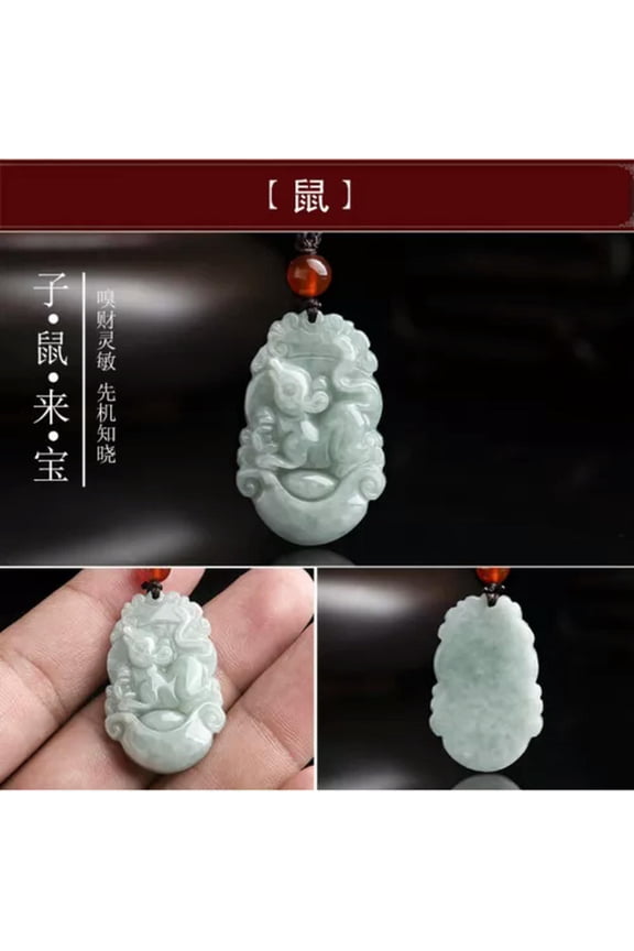 Natural Myanmar Jadeite Zodiac Jade Pendant For Men And Women-Rat