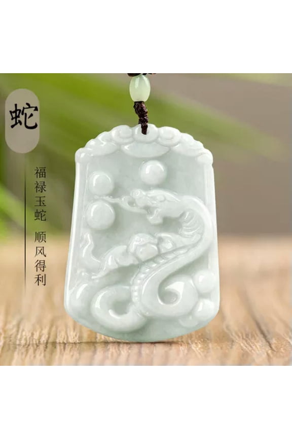 Natural Myanmar Light Green Jade Zodiac Pendant Jade Necklace-Snake