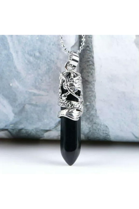 Natural Obelisk Pendant Quartz Crystal Point Wand Necklace Chakra Reiki Gemstone-Obsidian Stone-1Pc
