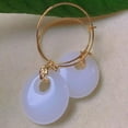 thumbnail image 1 of EOEMY Natural Oblateness White Jade Peace Buckle Eardrop Gold Earring Holiday Gifts, 1 of 5