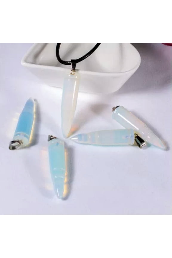 Natural Quartz Bullet Pendant Crystal Chakra Stone Necklace Amulet Healing Reiki-White Opal Stone