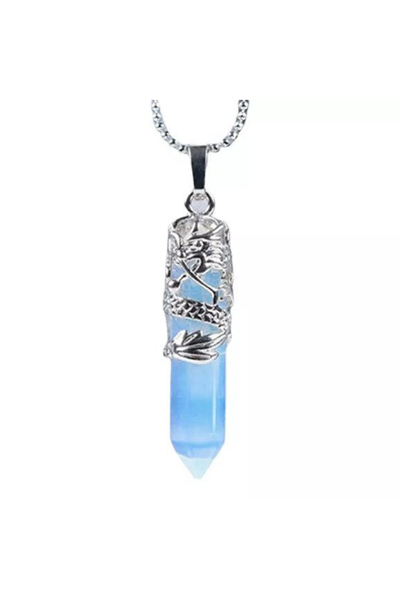 Natural Opal Quartz Obelisk Gem Pendant Crystal Point Wand Necklace Chakra Reiki