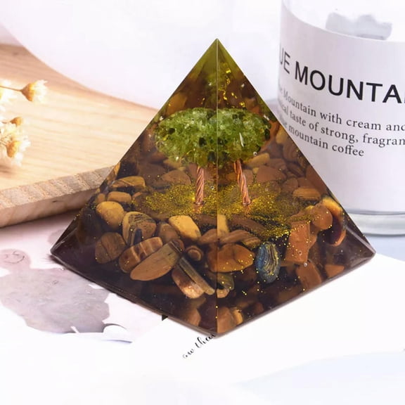 EOEMY Natural Orgonite Tiger'S Eye Quartz Crushed Olivine Tree Crystal Energy Pyramid