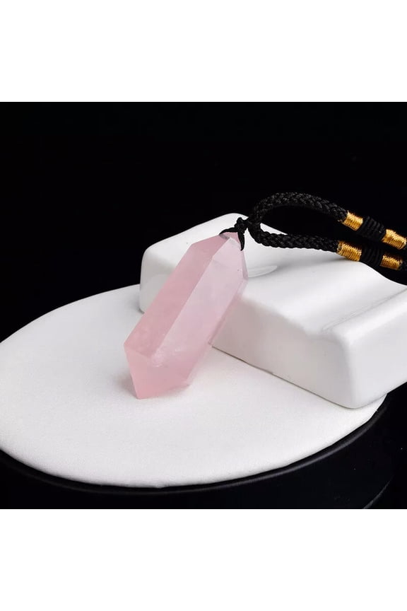 Natural Pink Rose Quartz Pendant Chakra Crystal Necklace Healing Pendulum Stone