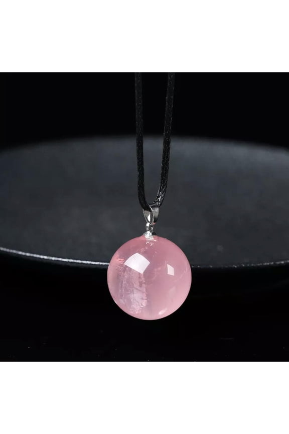 Natural Pink Rose Quartz Rough Crystal Point Round Bead Pendant Necklace Amulet