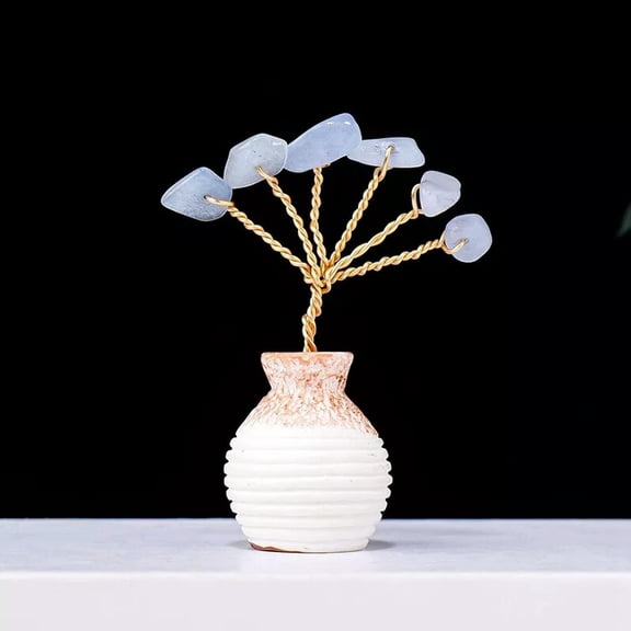 EOEMY Natural Quartz Aquamarine Crystal Crushed Stones Tree Micro Landscape Potting