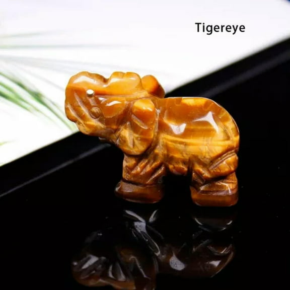 EOEMY Natural Quartz Baby Elephant Stone Crystal Healing Carved Gemstone Animal Decor-Tiger'S Eye Stone-5Pcs