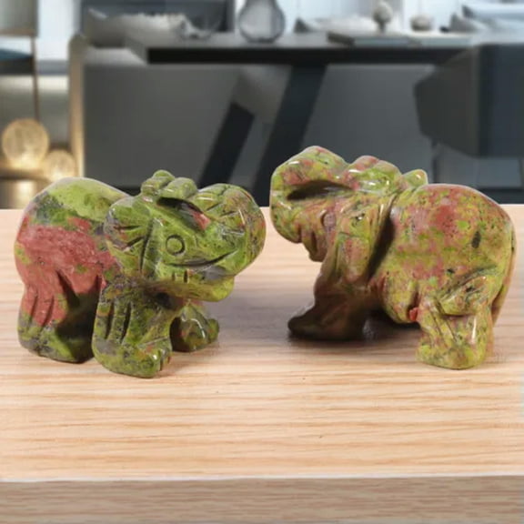 EOEMY Natural Quartz Baby Elephant Stone Crystal Healing Carved Gemstone Animal Decor-Unakite Epidote Stone-5Pcs