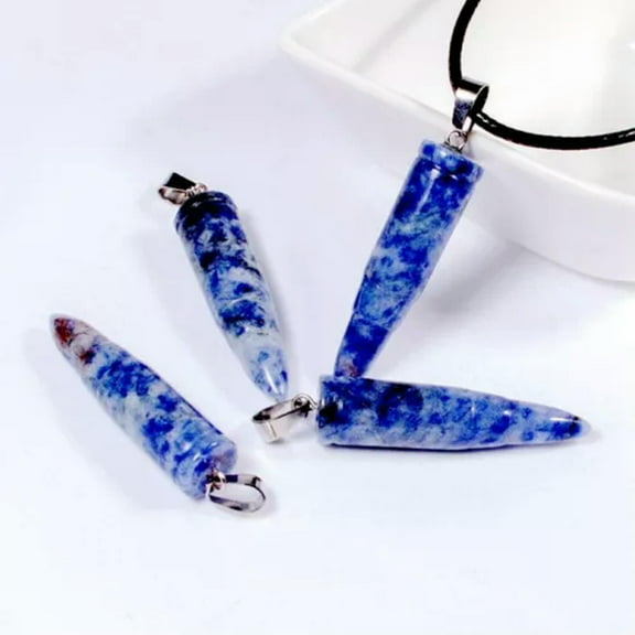 EOEMY Natural Quartz Bullet Pendant Crystal Chakra Stone Necklace Amulet Healing Reiki-Blue Sodalite Stone