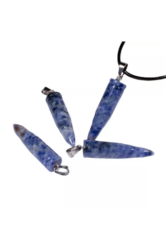 Natural Quartz Blue Sodalite Stone Bullet Carved Crystal Energy Pendant Necklace