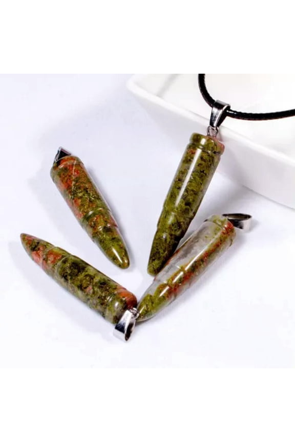 Natural Quartz Bullet Pendant Crystal Chakra Stone Necklace Amulet Healing Reiki-Unakite Epidote Stone