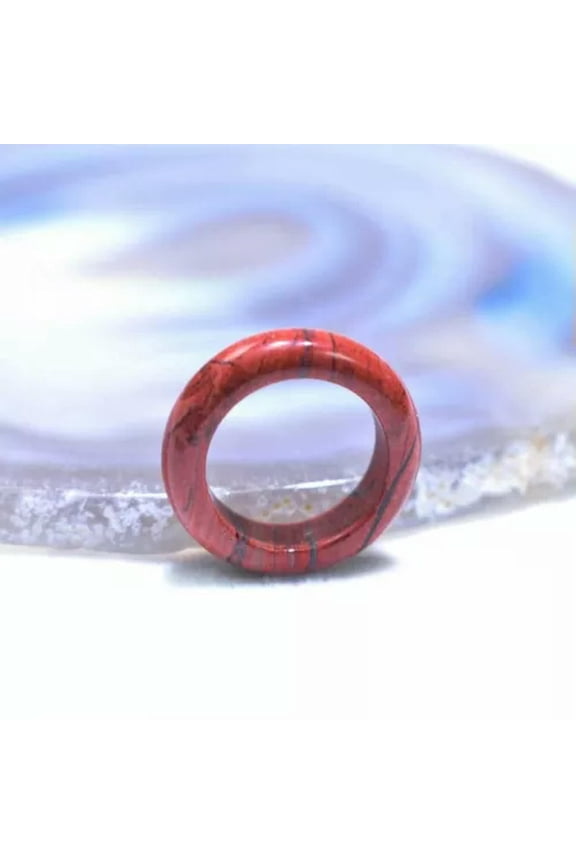 Natural Quartz Crystal Agate Gemstone Ring Round Statement Ring Polished Healing-Red Jasper Quartz