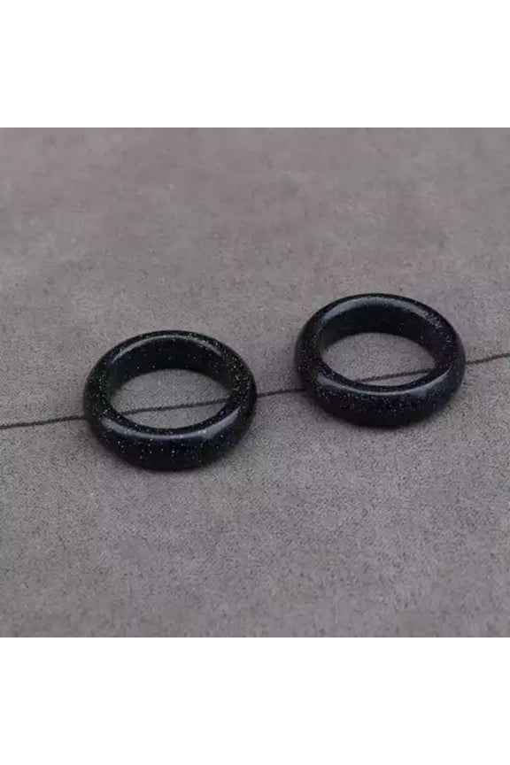 Natural Quartz Crystal Agate Round Finger Band Rings Healing Gem Jewelry Gift-Blue Sandstone Quartz