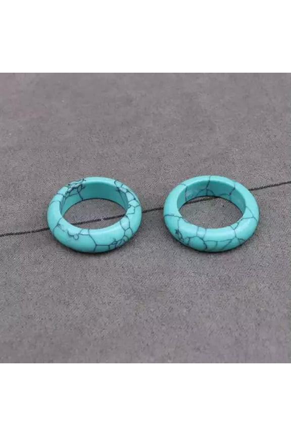 Natural Quartz Crystal Agate Round Finger Band Rings Healing Gem Jewelry Gift-Blue Turquoise Quartz