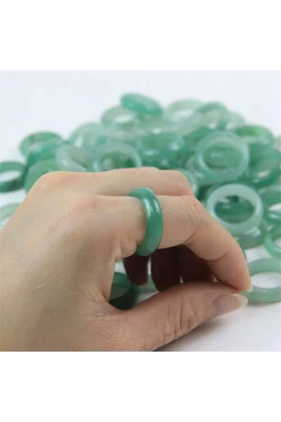 Natural Quartz Crystal Agate Round Finger Band Rings Healing Gem Jewelry Gift-Green Aventurine Jade Quartz