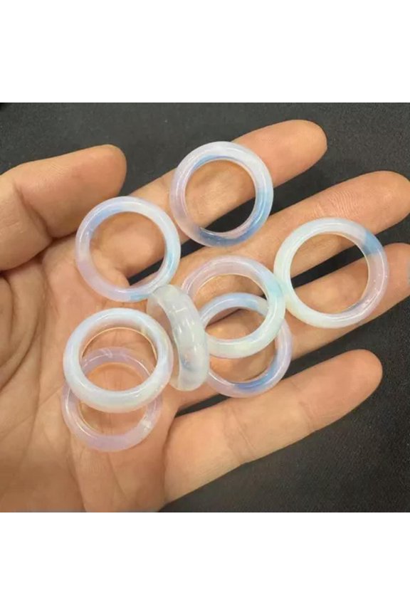 Natural Quartz Crystal Agate Round Finger Band Rings Healing Gem Jewelry Gift-Opal Stone Quartz
