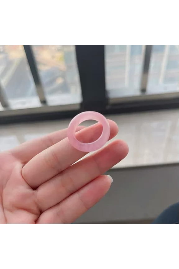 Natural Quartz Crystal Agate Round Finger Band Rings Healing Gem Jewelry Gift-Rose Quartz