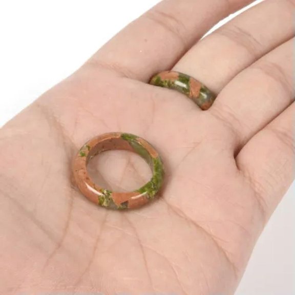 EOEMY Natural Quartz Crystal Agate Round Finger Band Rings Healing Gem Jewelry Gift-Unakite Epidote Stone Quartz