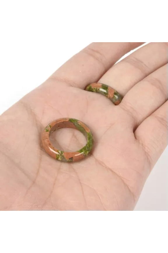 Natural Quartz Crystal Agate Round Finger Band Rings Healing Gem Jewelry Gift-Unakite Epidote Stone Quartz
